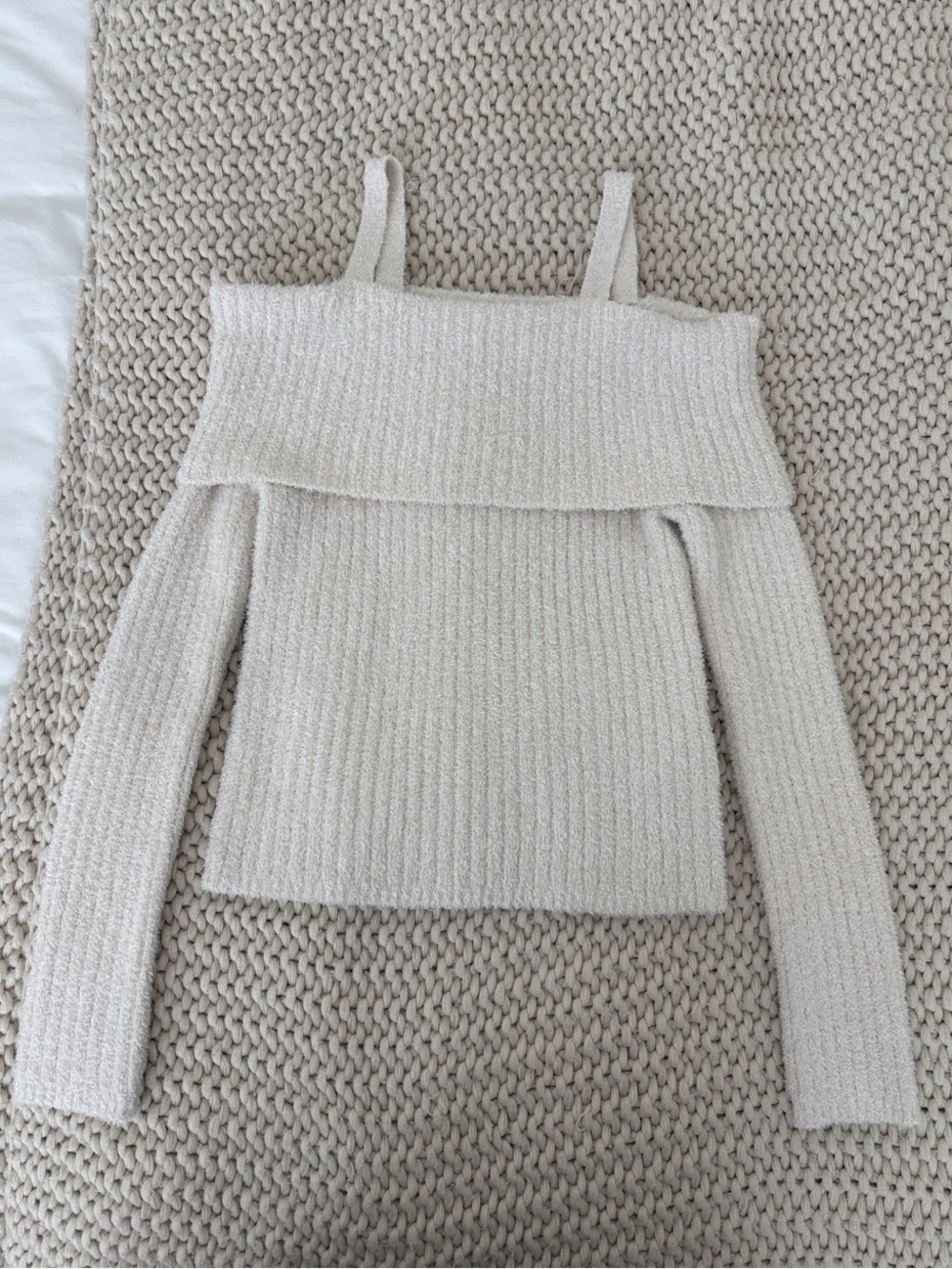 abercrombie kids Cream Off-Shoulder Ribbed Sweater